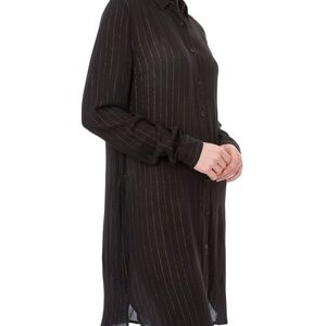 Liu-Jo Milano Black Gold Glitter Collared Button Down Dress Fringe Back Sz L EUC